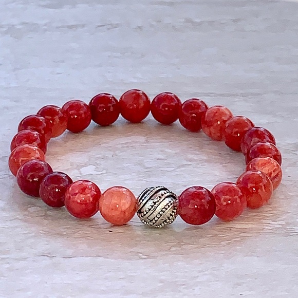 Mystic Muse Rocks! Jewelry - ❤️ Red Orange Stone Agate  Bracelet 7"